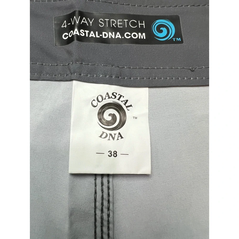 Coastal DNA Board Shorts Men 38 Blue DNA Grey Scale 4-Way Stretch Swim Trunk G14